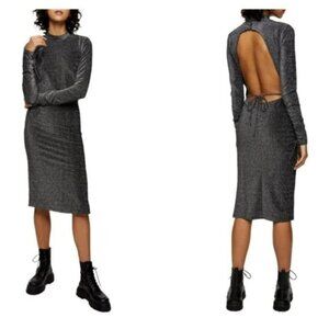 Topshop  dress womens sz 10 open back midi cocktail sliver black New Year party